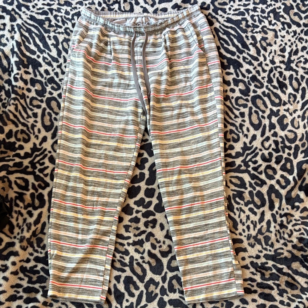 Women’s Striped Drawstring Capris - Gray with Coral Stripes